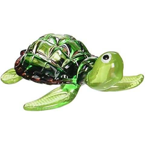 Aquarium MINIATURE HAND BLOWN Art GLASS Green Turtle FIGURINE Collection Cover