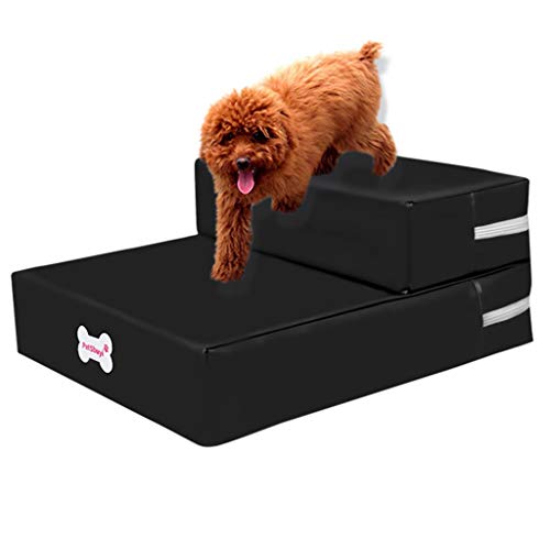 Dog Stairs by Cozy Pet - 2 Steps Folding Pet Stairs Ramp Ladder Removable Cover for Cats Dogs (A)