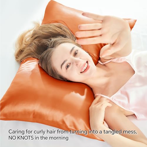 BEDELITE Satin Pillowcase with Zipper, Burnt Orange King Size Pillow Cases Set of 2, Super Soft and Cooling Similar to Silk Pillow Cases, Gift for Women Men(20x36 Inches)
