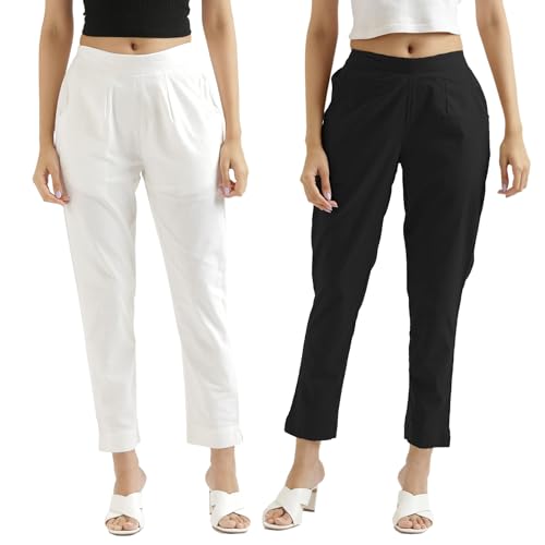 Image of Chiraiyaa Women Cotton Trouser Pant - Versatile Regular Fit for Office, School, and Casual Wear | Pack of 2