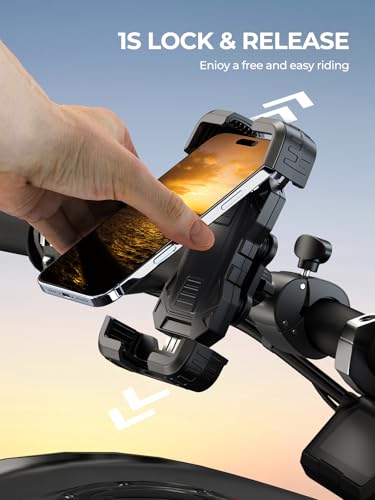 Image of Bovemanx Motorcycle Phone Mount Holder, [150mph Wind Anti-Shake][7.2inch Big Phone Friendly] Bike Phone Holder, Motorcycle Handlebar Cell Phone Clamp, Compatible with iPhone 16 Pro Max, Tangerine