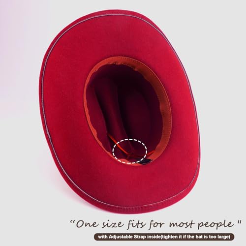 Image of DRESHOW Cowboy Hat for Women and Men Classic Felt Western Hat for Cowboys Cowgirls Wide Brim Belt Buckle Retro Fedora Hats