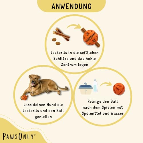 PawsOnly | Hundespielzeug | Leckerli Ball für Hunde | Intelligenzspielzeug | Snackball Hund | Hundebeschäftigung | Futterball Naturkautschuk | Welpenspielzeug | Zahnputzball (Groß 8 cm, Orange)