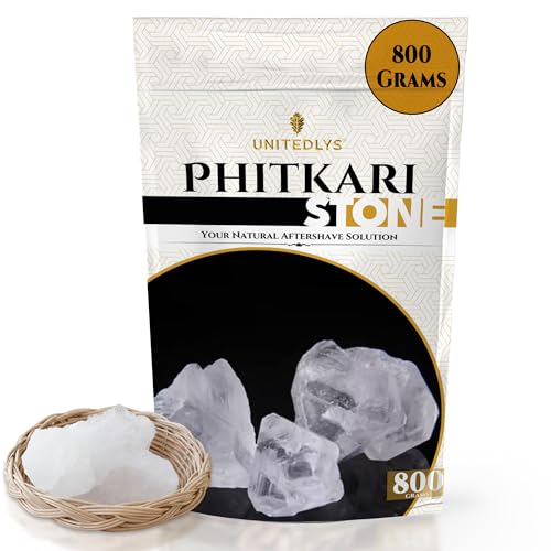 Unitedlys Organic Phitkari Alum Stone for Face 800G | Fitkari Stone for Skin Tightening, After Shave & Water Purification | Premium White Crystals Fitkiri Alum | Gentle & Effective