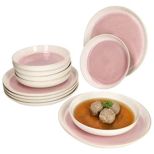 MamboCat Reactive Glaze Paris 12tlg Tafelservice I Creme & Pink I...
