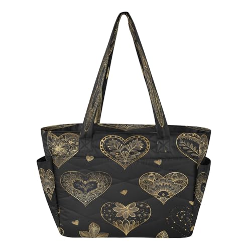 decor gift Lujosa bolsa de mano dorada en forma de corazón para mujer, bolsa de playa con cremallera para gimnasio, con parte inferior reforzada, bolsa casual