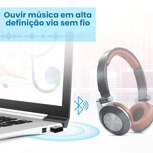 Receptor Bluetooth 5.0 USB Adaptador Wireless para PC, Notebook, Laptop, Fones de Ouvido, Gamepad e