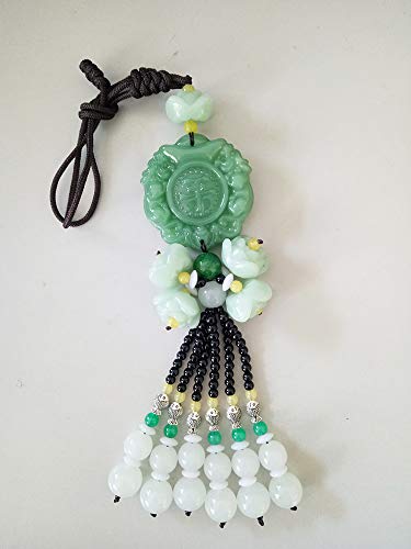 Image of Chinese Traditional Style Green Crystal Jade Car House Door Window Charm Hanging Pendant (Lucky and Safe)