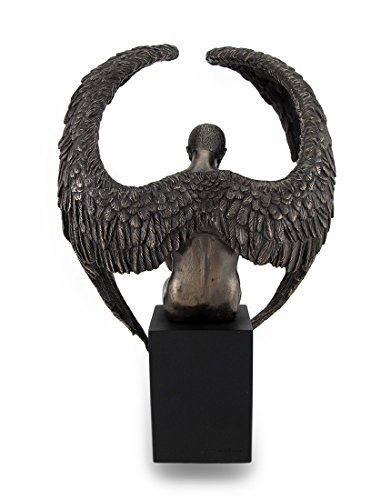 Resin Sculptures Bronze Finished Pensive Male Angel Statue On Black Base 7 X 10 X 4 Inches Bronze #TOP2