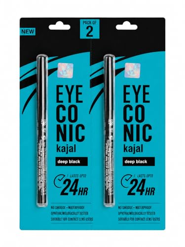 Image of Waterproof Smudge Proof Deep Black Kajal Pencil Pack of 2 for Women
