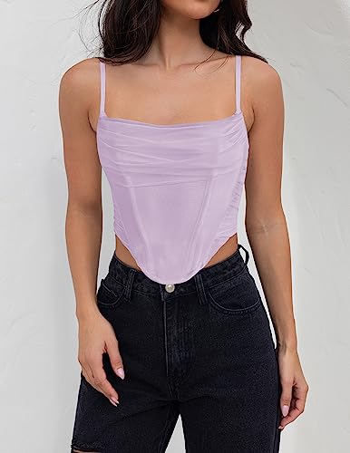 ZESICA Women's Summer Corset Tops Sexy Spaghetti Straps Mesh Bustier Top Cute Camisole Tank Tops4