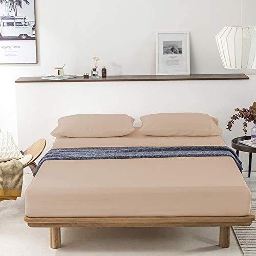 Egyptian Quality Bedsheet 100% Cotton 500-TC Extra Soft Beige Flat Bedsheet for Double Bed (82x102) with 2 Pillow Cases (18x28)-image-47