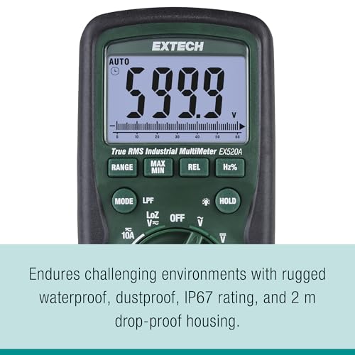 Image of Extech EX520A High Accuracy True RMS Multimeter, 6000 Count, 0.09% | AC /DC to 1000V, 0.09% DC accuracy, LoZ, low pass filter, Type K, IP67, 2m drop, magnetic strap