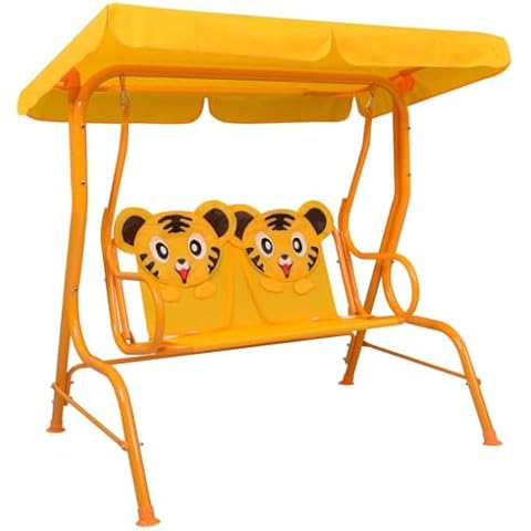 vidaXL Kids Yellow Swing Bench with Canopy Cover