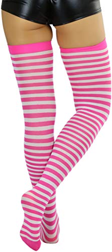 Image of ToBeInStyle Women's Opaque Hosiery Thin Striped Thigh High Long Stocking