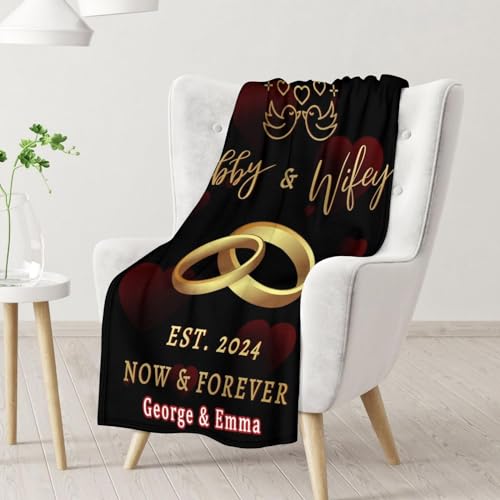 Mercuryelf Custom Wedding Throw Blanket - Soft, Fuzzy & Warm - 30x40 Inches Marriage Prayer Blankets for Bride, Groom - Black Modern Throws Gifts for Newlywed Couples