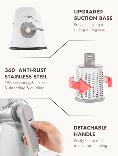 Image of GDL Rotary Cheese Grater Hand Crank with 5 Interchangeable Blades - Upgraded Cheese Shredder Featuring Strong Suction Base for Cheese Shredding, Wavy Slicing, Nut Grinding, Ice Shaving