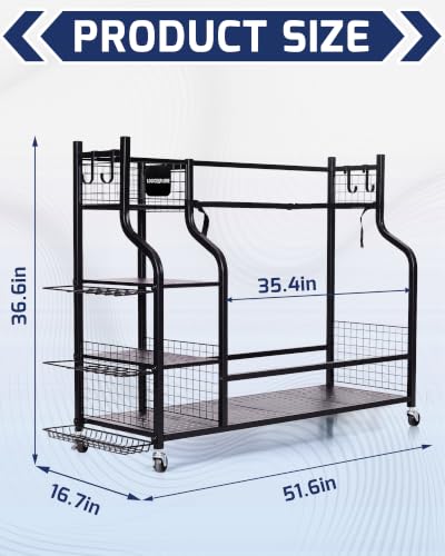 Golf-Bag-Storage-Organizer-Rack-for-Garage-Golf-Bag-Stand-with-Rolling-Wheels-Heavy-Duty-Metal-Golf-Equipment-Organizer-for-Home-Garage-Clubhouse