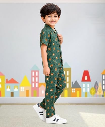 Image of 3BROS Unisex Pure Cotton Short Sleeve Kids Night Dress for Boys & Girls Nightwear /Sleepsuit /Sleepwear /Loungewear Night Suit for Boys and Girls Top and Pyjama Combo Set