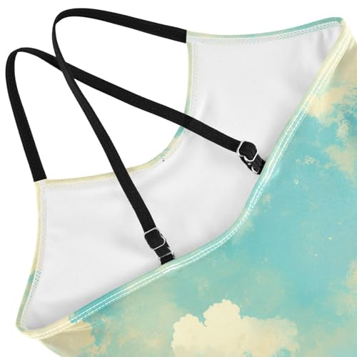 KLL Clouds on Blue Background Girl 1-Piece Swim Suit Beach Swimwear Adjustable Shoulder Strap Cute4