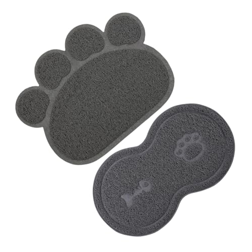 HAPINARY 2個 ペットマット フィーダ 床用ドッグフードマット 猫ボウル 犬クレートマット 猫のおやつ ペットフードボウル 犬の皿 子猫の食べ物 猫の自動給餌器 大型犬マット 塩ビ Grey