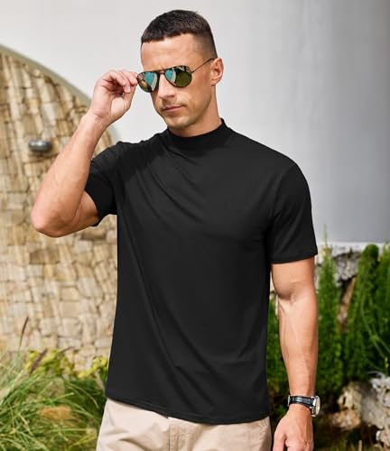 Men's Mock Turtleneck Short Sleeve Soft Lightweight Casual Basic T-Shirts Solid Pullover Tops4