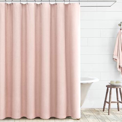 Awellife Pink Shower Curtain Blush Linen Textured Boho Farmhouse Shower Curtains for Bathroom Fabric Liner 72 x 72 Inch