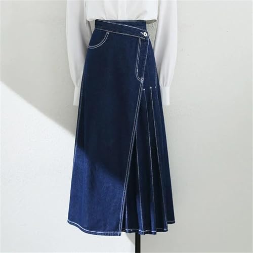 Women's High Waist Split Pleated Jeans Skirts Vintage Long Maxi Denim Skirts with Pockets2