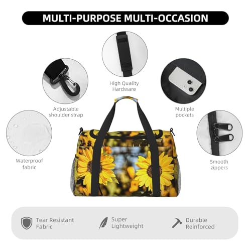 Grand sac de voyage pliable motif tournesol imperméable - 5