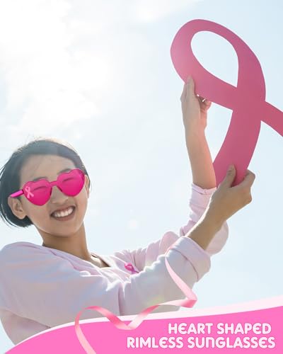 Photect 12 Pairs Pink Ribbon Sunglasses Breast Cancer Awareness Heart Glasses Pink Heart Sunglasses Breast Cancer Awareness 6