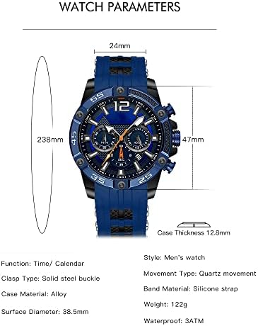 AIMES Mens Watches Sport Military Waterproof Multifunction Chronograph Watch with Luminous Blue Silicon Strap Casual Business Wrist Watch — view 6