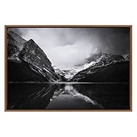 SIGNWIN Framed Canvas Wall Art Scenic View of Lake Louise in Canada Landscape Wilderness Photography Modern Panoramic Relax/Calm Black and White for Living Room, Bedroom, Office - 16