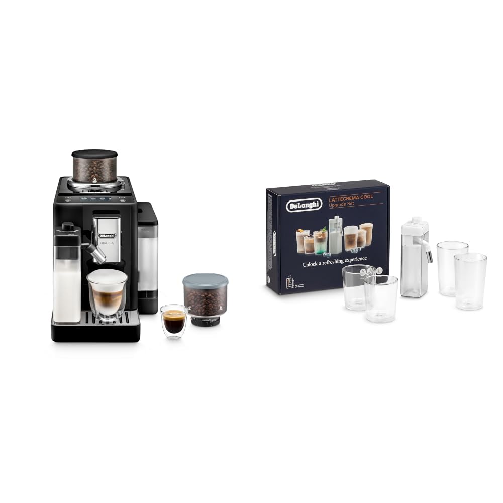 Bundle of De'Longhi Rivelia Automatic Espresso Machine, Milk Frother, Black + De'Longhi Rivelia LatteCrema Cool Upgrade Set