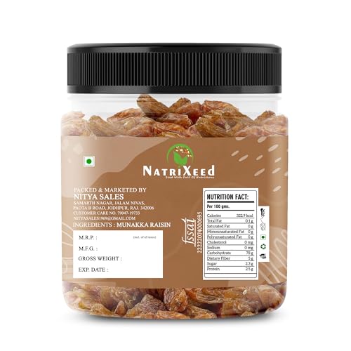 Image of NatriXeed King Size Kishmish Raisins Munakka 1kg | Munakka Dakh with Seed 1000gram | Dry Fruits and Nuts 1000g | Dry Fruit1000gm
