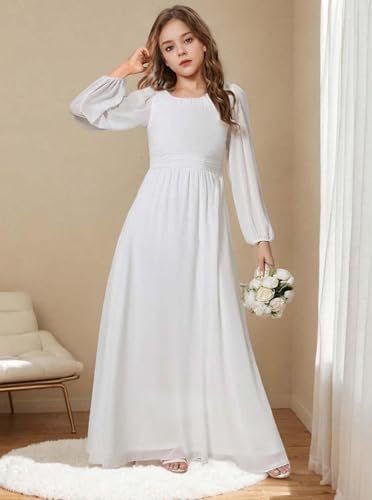 Junior Bridesmaid Dresses Long Sleeve Girls Formal Flower Girl Dress First Communion Gown3