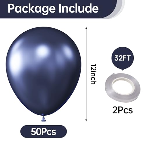 Image of KALOR 12 Inch Metallic Navy Blue Balloons, 50 Pcs Latex Helium Metallic Balloons for Kid's Birthday Party, Baby Shower, Wedding, Graduate Party Decorations