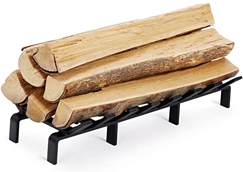 WILLOW WEAVE 20\" Fireplace Grates Non-Assembly Wood Stove Grate Rack Stove Burning Rack Heavy Duty Solid Steel 8-Bars Firewood Holder Fire Grate for Indoor Hearth Outdoor Firepit Matt Black