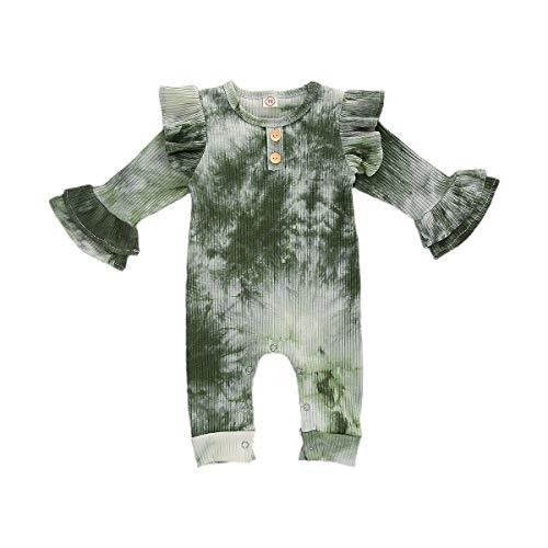 MiliMaDa Newborn Baby Boys Girls Tie-Dye Romper Long Sleeve Button One Piece Jumpsuit Pajamas Fall Winter Clothes (C-Green, 0-6 Months)
