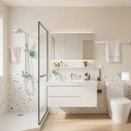 Image of TURS 5-Piece Bathroom Accessory Set RUSTPROOF Towel Bar Robe Hook Toilet Paper Holder Towel Ring Wall Mount, SUS 304 Stainless Steel, Q7BR-P5