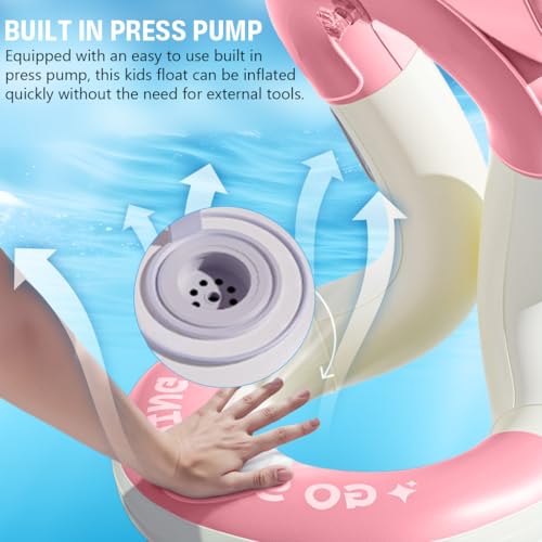Image of Proberos Kids Armpit Swimming Ring PVC Buoyancy Vest for Beginners Age 3-15, Anti Rollover & Press-&-inflate Design, Adjustable Safety Buckle, Cartoon Swim Tube for Kids for Boys & Girls, Pink
