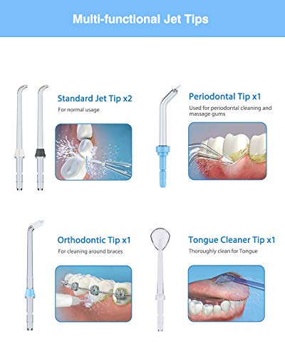 Nicefeel Water Flosser, Dental Oral Irrigator by 10 Adjustable Water Pressure Remote-Control Handle Design 600ml Water Capacity with 7 Multifunctional Jet Tips for Family Teeth Brace Clean - Thumbnail 6