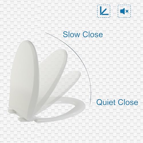Soft Close Toilet Seat, Durable and Easy to Clean - White, for elongated toilets