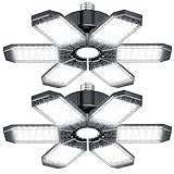 XINGHUANLIT Garage Light 2 Pack - 200W 20000LM Garage Lights Ceiling LED 6500K with 6+1 Deformable Panels, Screw in E26/E27 Bulb Socket LED Shop Lights for Workshop Barn Basement Gym Bay Lighting