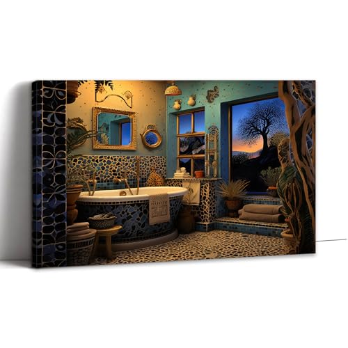 JINLUNTA Luxury Mosaic Tile Bathroom Canvas Wall Art Sunset View
