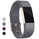 Hotodeal Band Compatible with Fitbit Charge 2 Band, Classic Soft TPU Adjustable Replacement Bands Fitness Sport Strap, Rose Gold Buckle, Small Grey