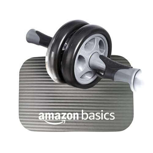 Image of Amazon Basics Dual Wheel Ab Roller with Knee Pad & Non-Slip Handles | for Core Strengthening | Compact & Portable | for Men and Women | Black