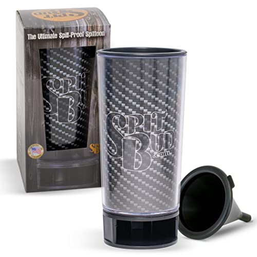 Carbon Fiber by Spit Bud - The Ultimate Spittoon for Chew - Portable Dip & Snuff Cup with Lid, Pop Tab, Spill-Proof Funnel, Can Cutter & Holder - Fit in Cup Holders - Holds 8oz - Made in USA