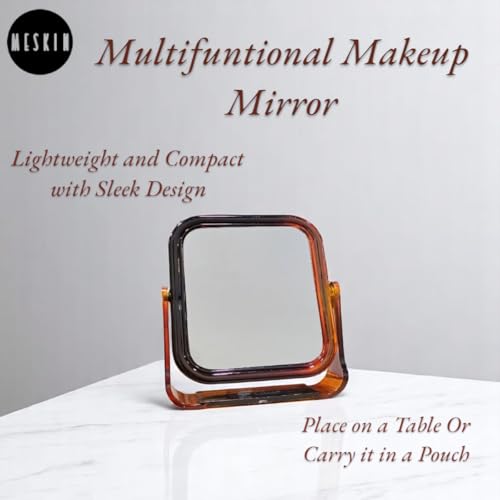 Image of MESKIN Dual-Sided Square Makeup Mirror - Stylish, Compact Mirror with Clear Reflection for Accurate Grooming and Beauty Care (Brown, Pack of 1)