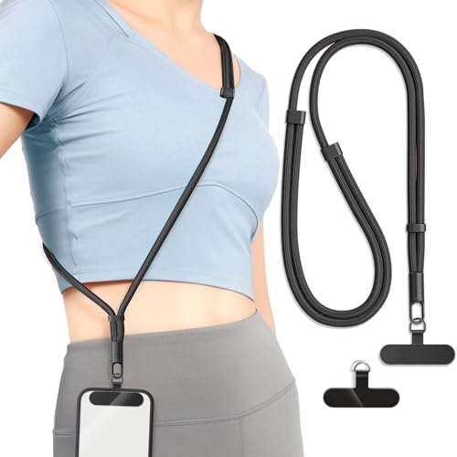 [Lamiishop] �X�}�z�X�g���b�v �g�уX�g���b�v ��|�������|�� �������߉\ �X�}�z �V�����_�[�X�g���b�v ���|�� TPU+�������X�g���b�v�z���_�[2������ 360°��] �l�b�N�X�g���b�v 7mm�����i�C�������[�v �����h�~/�����h�~ �u���b�N