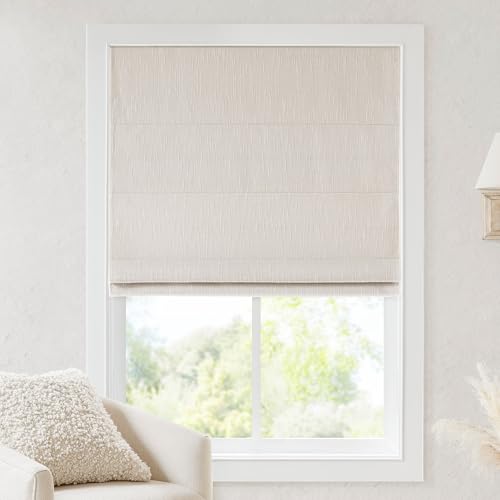 Madison Park Cordless Roman Shades, Blackout Window Blind Privacy Window Shades, Thermal Insulated Cordless Window Treatment for Bedroom, Living Room, Quincy, Single Panel 31" W X 64" H Linen